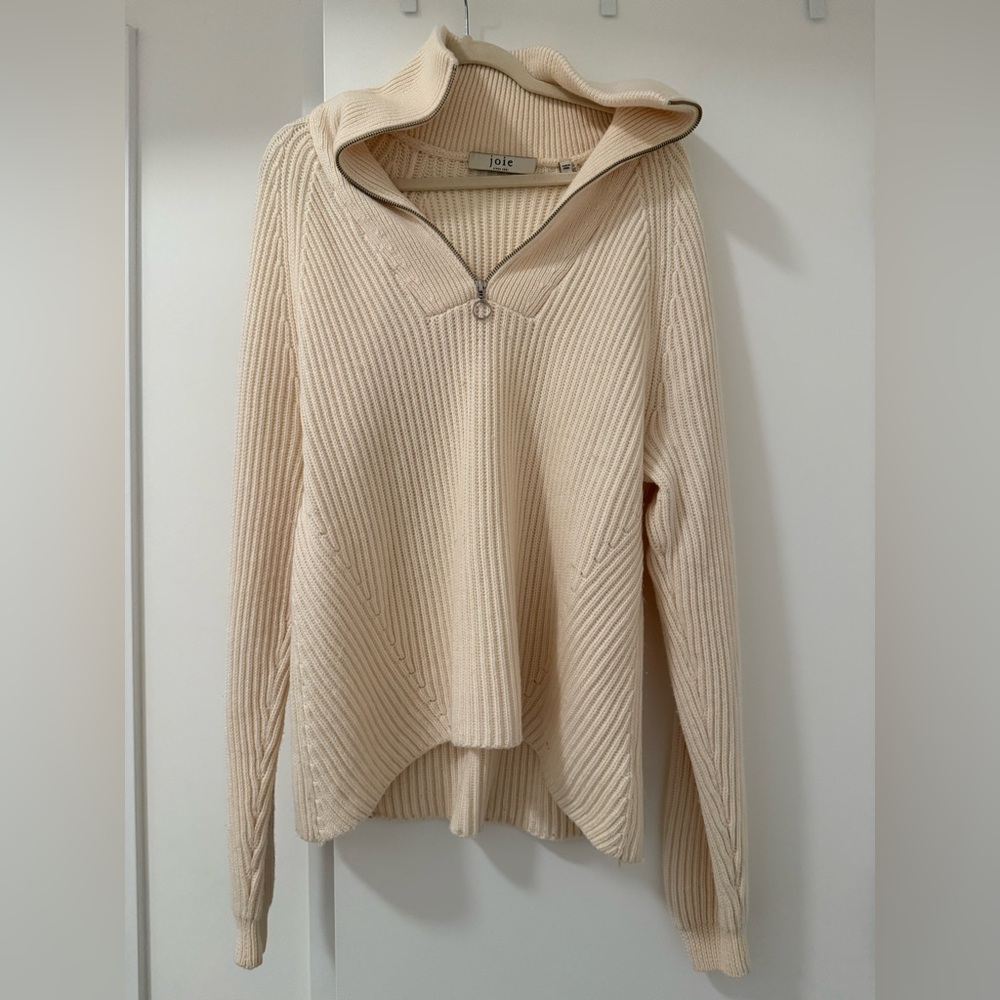 Joie Cream Half-Zip Ribbed Sweater